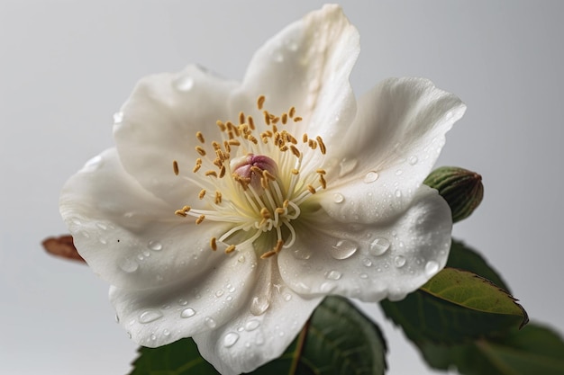 Una flor blanca con gotas de agua