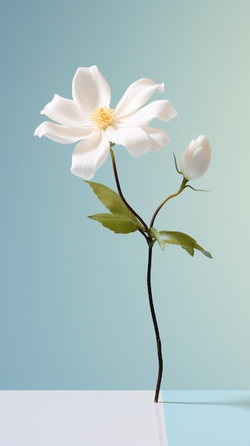 una flor blanca en un jarrón en una mesa