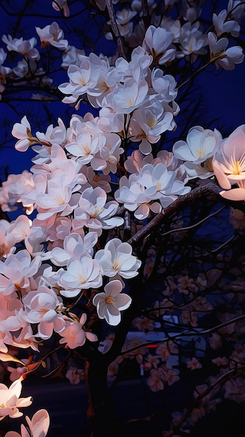 una flor blanca con una luz rosa en el fondo