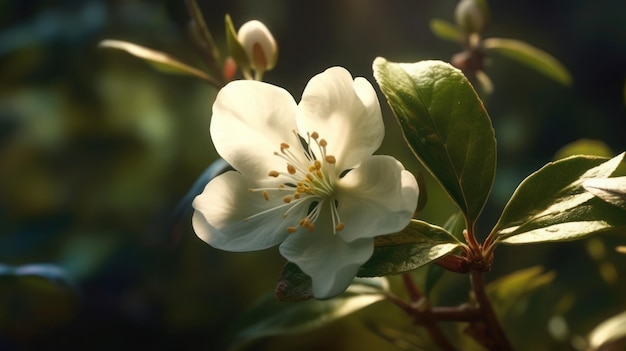 Una flor blanca con la palabra manzana.