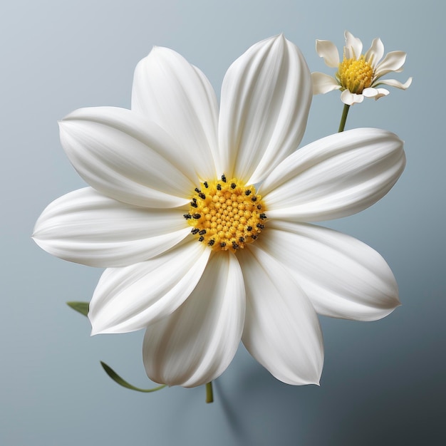 Flor blanca con pétalos amarillos Palabra primavera Hd en fondo blanco