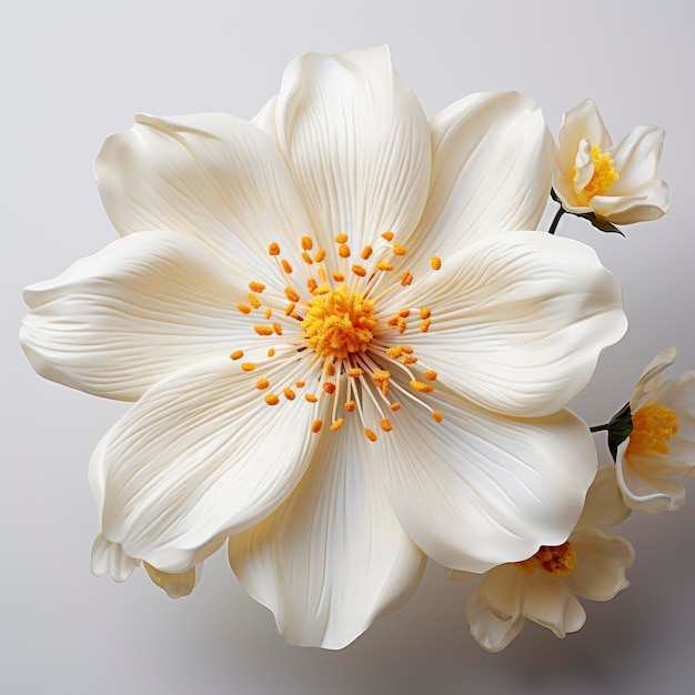 Flor blanca con pétalos amarillos Palabra primavera Hd en fondo blanco