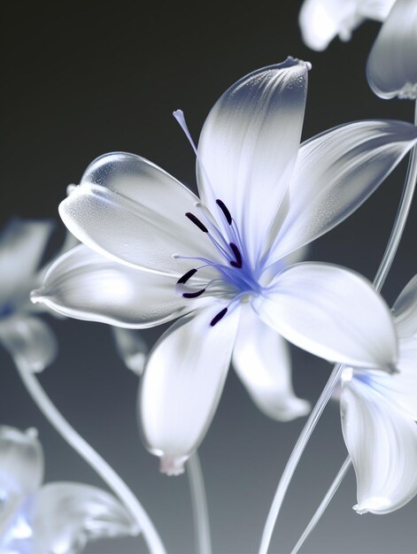 Una flor blanca con pétalos azules.