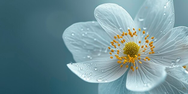 Foto flor blanca con pétalos delicados y estambres amarillos