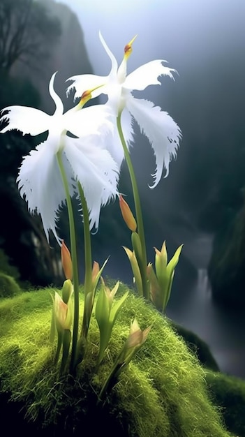 Una flor blanca con una pluma blanca.