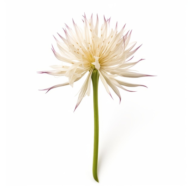 Flor blanca salsificada sobre un fondo blanco Diseño danés con ángulos de perspectiva afilados