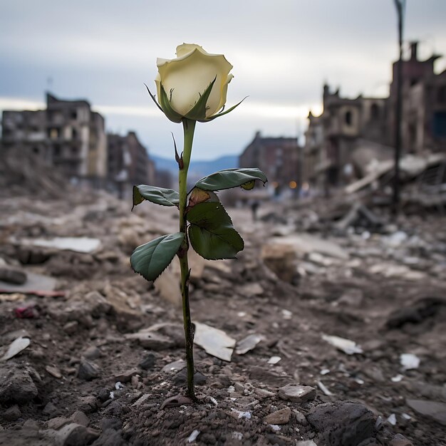 La flor blanca en la zona de guerra