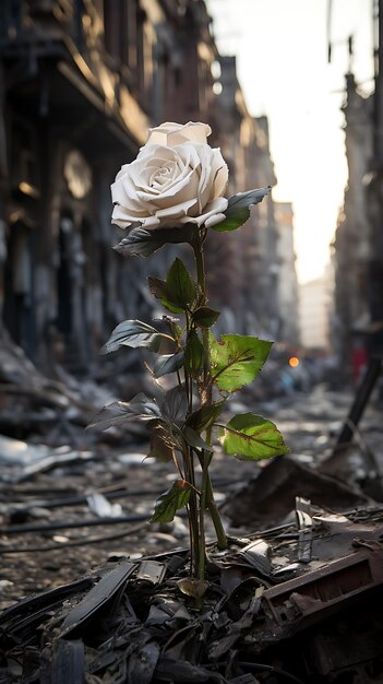 La flor blanca en la zona de guerra