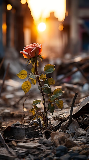 La flor blanca en la zona de guerra