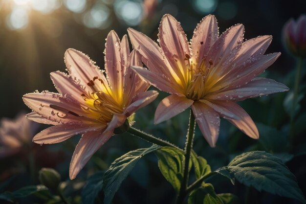 La flor brilla en la mañana