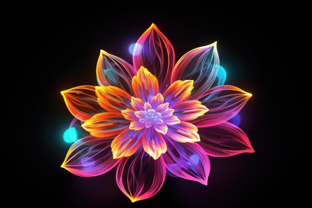 Una flor brillante futurista en colores de neón