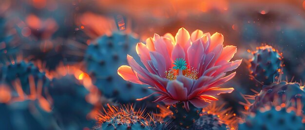 Una flor de cactus en flor al anochecer la belleza del desierto capturada