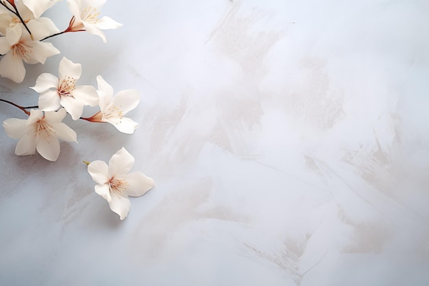 flor caída em close-up em um belo chão de pedra branca com fundo texturizado com espaço de cópia
