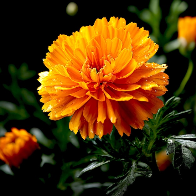 Foto una flor de calendula amarilla con fondo verde