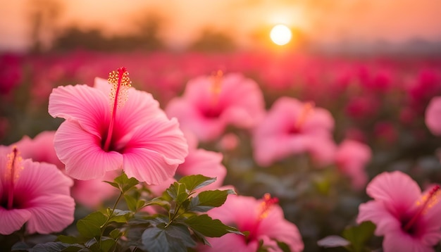 una flor en un campo con el sol poniéndose detrás de ella