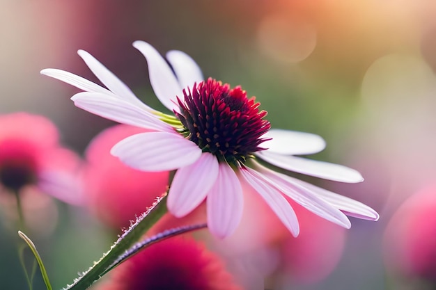 una flor con un centro rojo que está al fondo