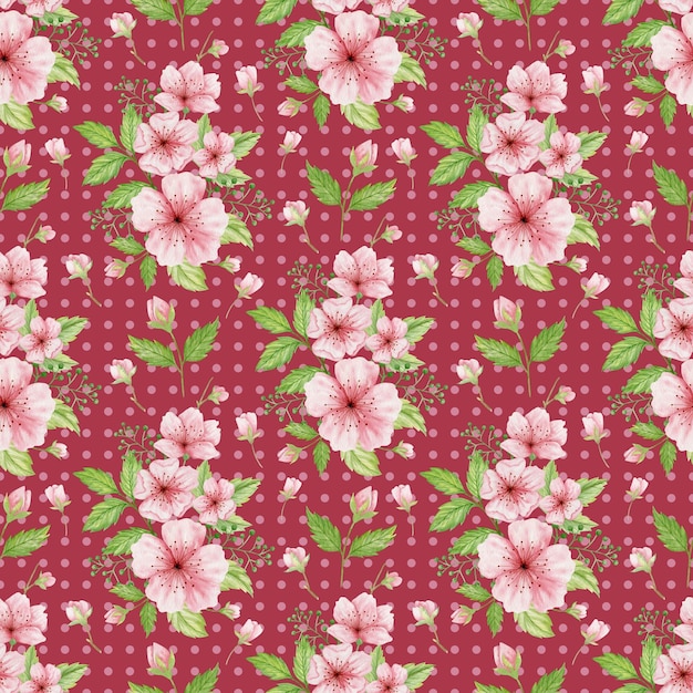Flor de cerezo acuarela de patrones sin fisuras