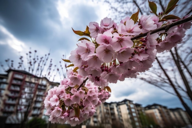 Flor de cerezo en un día nublado creado con ai generativo