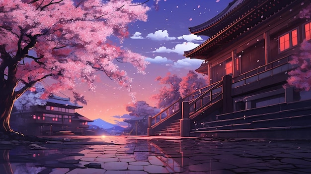 Foto flor de cerezo estilo anime japonés lofi