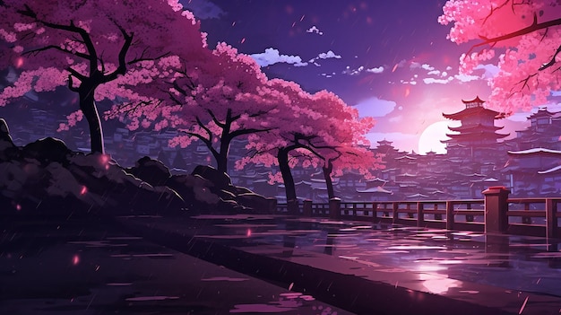 Foto flor de cerezo estilo anime japonés lofi