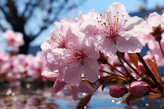 Foto la flor del cerezo en la exuberante vegetación