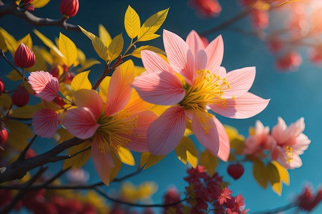 flor de cerezo flor de sakura en el fondo del cielo azul ai generativo