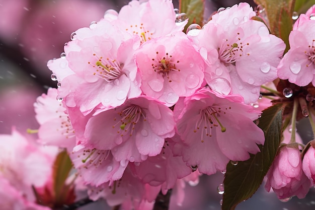 La flor del cerezo, la llovizna, la suave lluvia de primavera, en medio de la belleza floreciente.