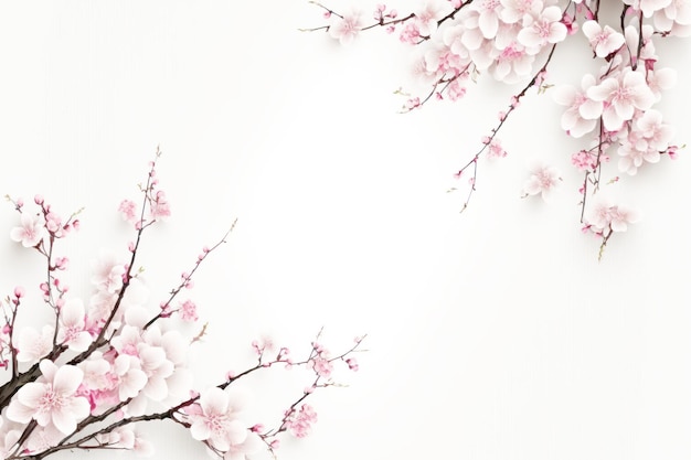 Flor de cerezo o rama de árbol de sakura en fondo blanco de espacio de copia