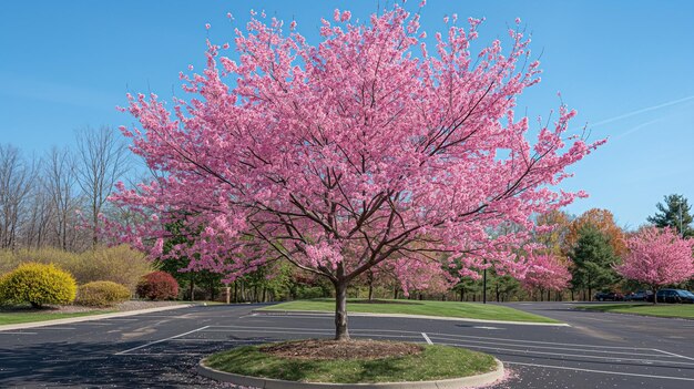 La flor de cerezo en pleno florecimiento en el estacionamiento Generative Ai