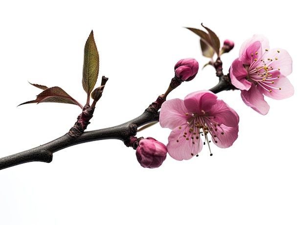 Flor de cerezo de primavera rosa Rama de cerezo con flores rosas de primavera aisladas en blanco