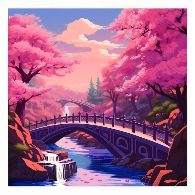 Foto la flor del cerezo y el puente en el parque