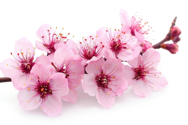Flor de cerezo rosa de primavera Rama de cerezo con flores rosadas de primavera aisladas en blanco