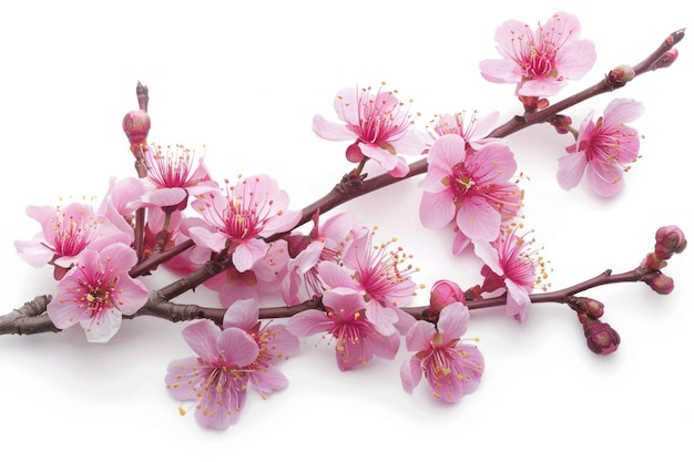 Flor de cerezo rosa de primavera Rama de cerezo con flores rosadas de primavera aisladas en blanco