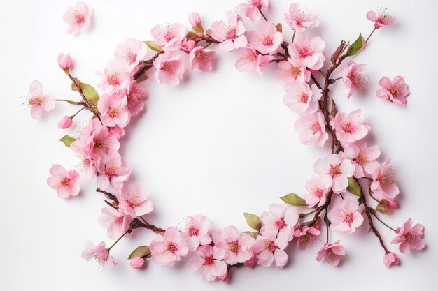 La flor de cerezo rosa sobre un fondo blanco genera ai