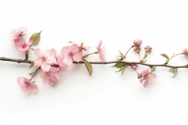 La flor de cerezo rosada en fondo blanco aislada de la rama del árbol Sakura
