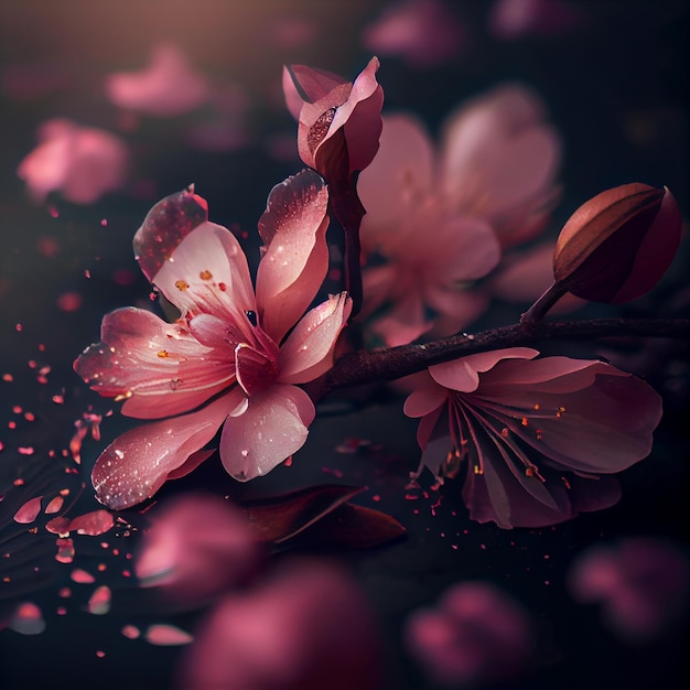 Flor de cerezo sakura rosa flores pétalos ilustración floral