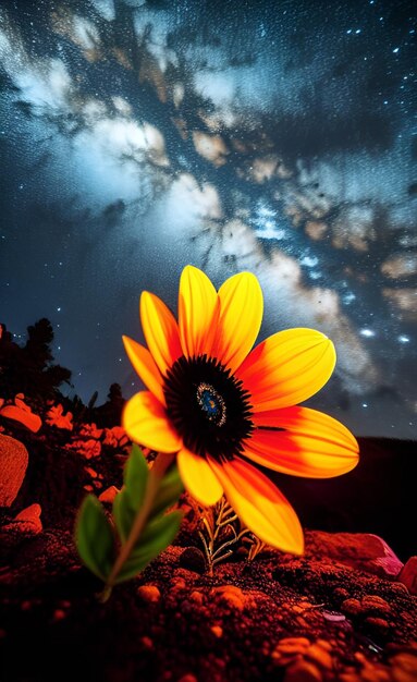 Foto una flor en el cielo nocturno