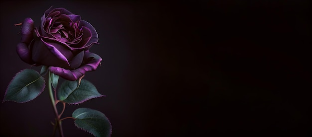 Flor color de rosa púrpura oscuro en fondo negro