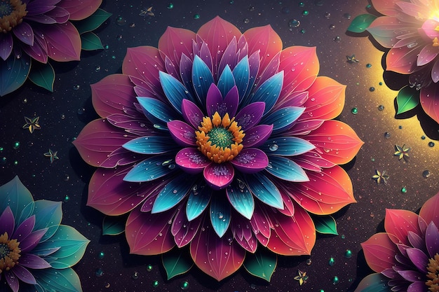 Una flor de colores con un fondo negro