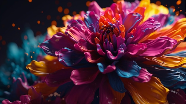 Una flor de colores con un fondo negro