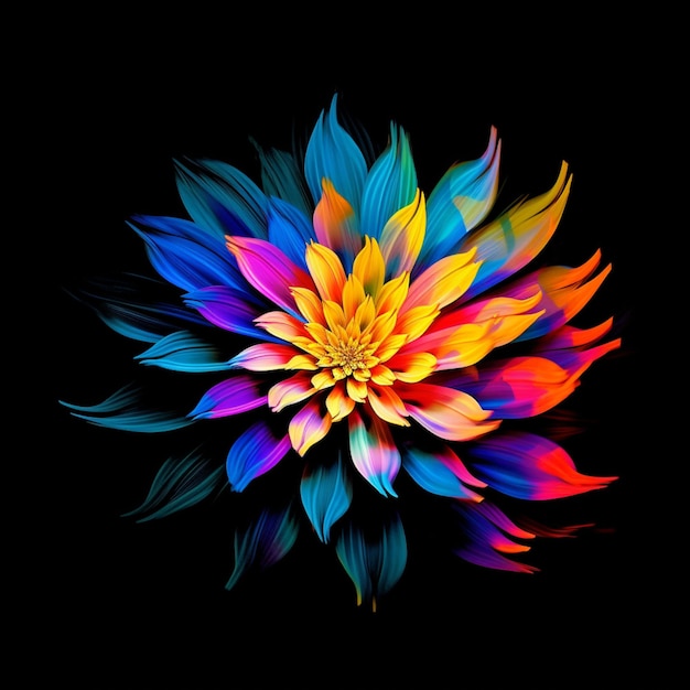 Una flor de colores con un fondo negro