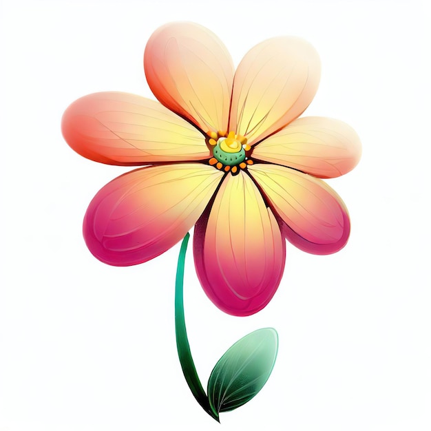 Una flor de colores con una hoja verde