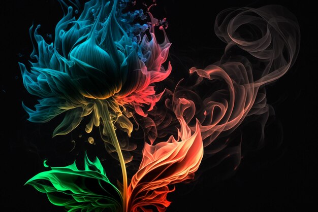 Una flor de colores con humo