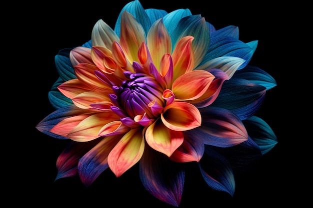 Una flor de colores se muestra en un backgro negro