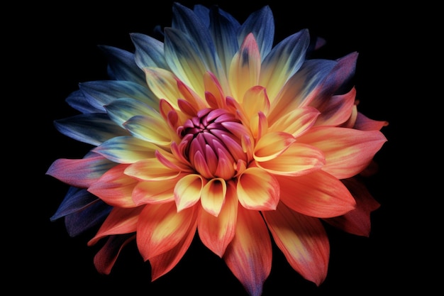Una flor de colores se muestra en un backgro negro
