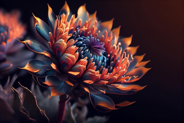 Flor de colores sobre un fondo oscuro Closeupgenerative ai