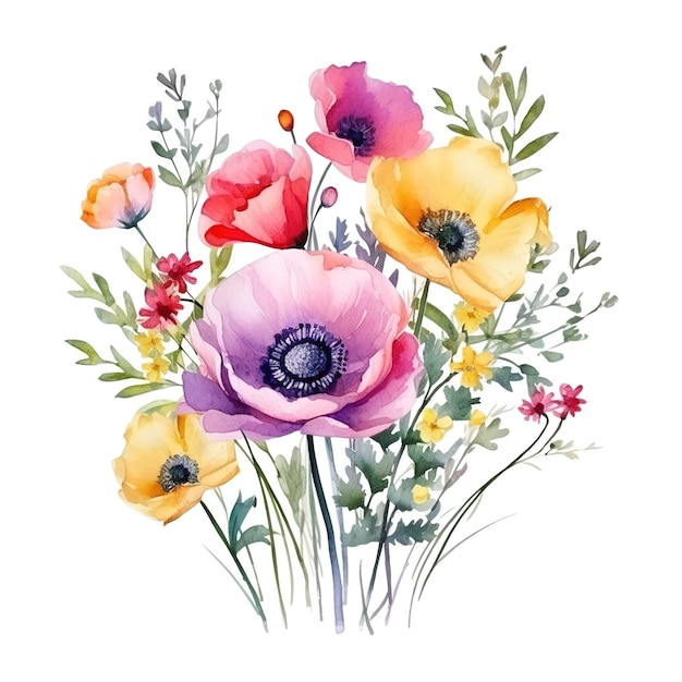 flor colorida aquarela para convite de cartão de casamento e papel de parede de design têxtil