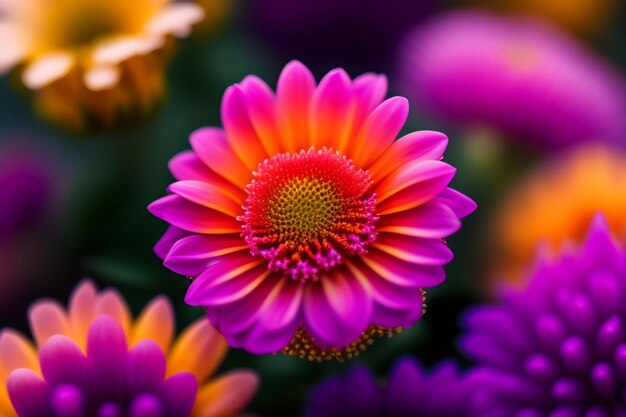 Una flor colorida con un centro amarillo.