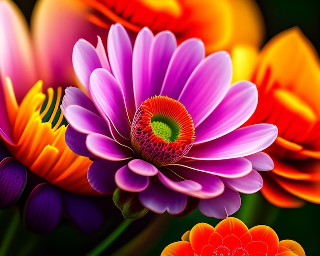 Foto una flor colorida con un centro verde.