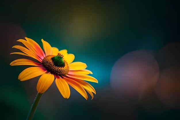 flor colorida com uma folha verde em